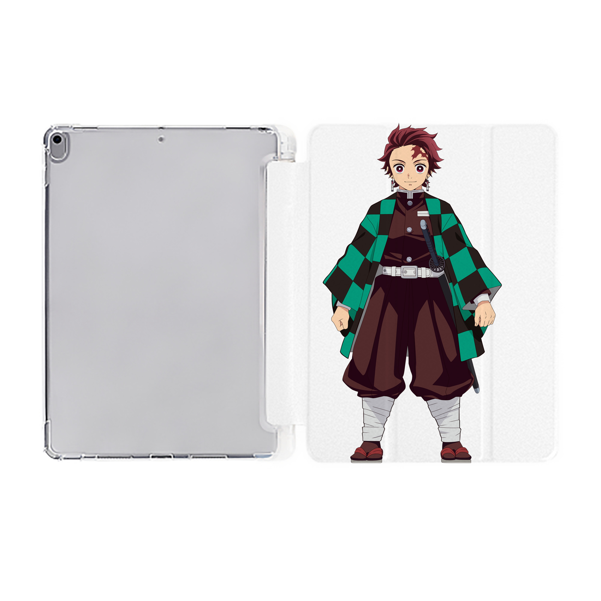 （画像用） 鬼滅の刃 竈門 炭治郎／かまど たんじろう Kamado Tanjirou IPad ケース ペン収納付き 三つ折りスタンド PUレザー×シリコン 対応機種9.5/10.5/10.9インチ